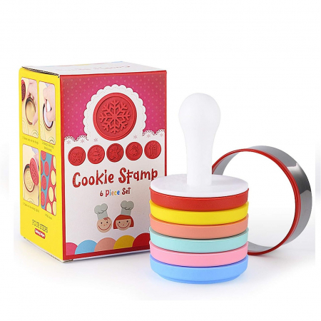 Set 6 stampile pentru prajituri , tematica de Craciun, din silicon alimentar non-toxic, taietor aluat inclus, 6 cm,  maner din plastic, compact, usor de depozitat, [3]
