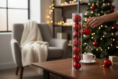 Set 7 globuri Craciun bordo 40x6 cm finisaj mat lucios sclipici [1]