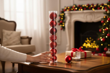 Set 7 globuri Craciun bordo 40x6 cm finisaj mat lucios sclipici [2]