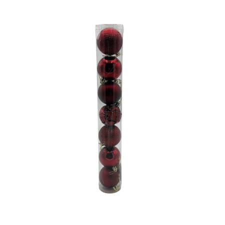 Set 7 globuri de Craciun pentru brad – 40x6x6cm, nuanta bordo, finisaj mat/lucios/sclipici [1]