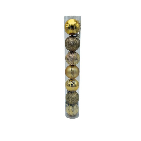 Articole de Craciun Engros - Set 7 globuri de Craciun pentru brad – 40x6x6cm, nuanta auriu, finisaj mat/lucios/sclipici