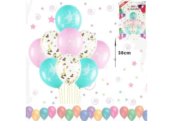 Articole pentru Casa Engros - Set 9 Baloane Petrecere Tematica Sirena, cu Confetti si Elemente Decorative – 
