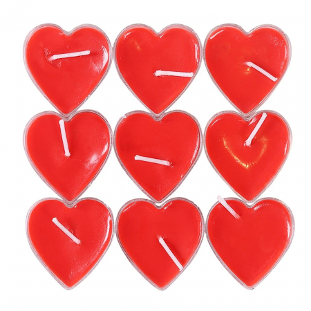 Set 9 Lumanari in Forma de Inima, , pentru Ziua Indragostitilor, Aroma de Capsuni, Ardere 3.5 h, din Parafina, 4 x 2 cm, Rosu [3]