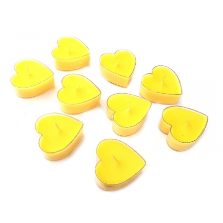 Set 9 Lumanari in Forma de Inima, , pentru Ziua Indragostitilor, Aroma de Citrice, Ardere 3.5 h, din Parafina, 4 x 2 cm, Galben [5]