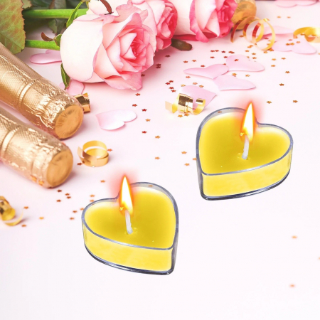 Set 9 Lumanari in Forma de Inima, , pentru Ziua Indragostitilor, Aroma de Citrice, Ardere 3.5 h, din Parafina, 4 x 2 cm, Galben [1]