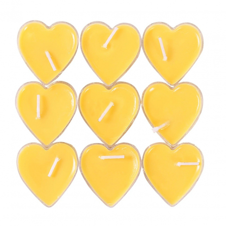 Set 9 Lumanari in Forma de Inima, , pentru Ziua Indragostitilor, Aroma de Citrice, Ardere 3.5 h, din Parafina, 4 x 2 cm, Galben [3]