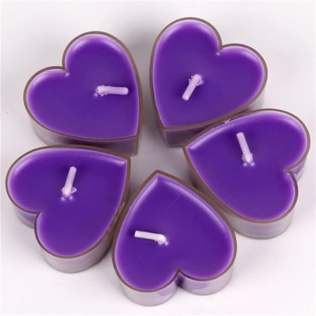 Set 9 Lumanari in Forma de Inima, , pentru Ziua Indragostitilor, Aroma de Lavanda, Ardere 3.5 h, din Parafina, 4 x 2 cm, Mov [3]