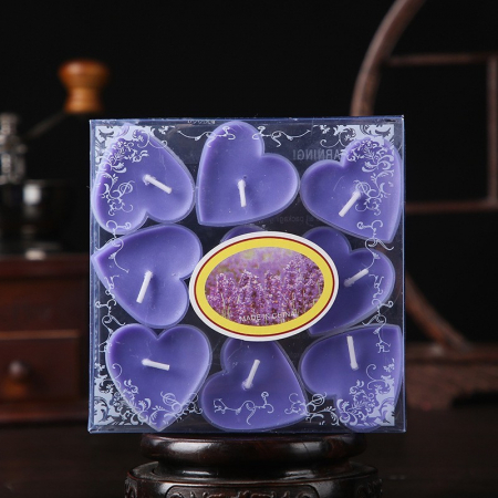 Set 9 Lumanari in Forma de Inima, , pentru Ziua Indragostitilor, Aroma de Lavanda, Ardere 3.5 h, din Parafina, 4 x 2 cm, Mov [1]