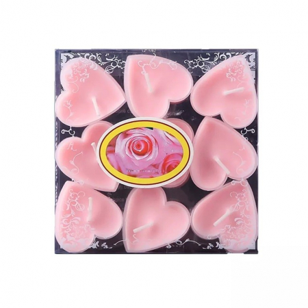 Articole pentru Casa Engros - Set 9 Lumanari in Forma de Inima, , pentru Ziua Indragostitilor, Aroma de Trandafiri, Ardere 3.5 h, din Parafina, 4 x 2 cm, Roz