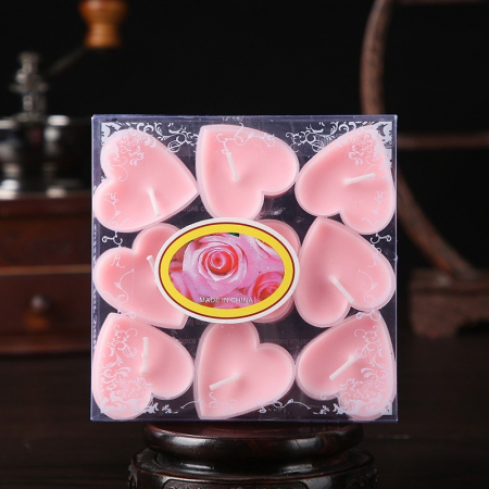 Set 9 Lumanari in Forma de Inima, , pentru Ziua Indragostitilor, Aroma de Trandafiri, Ardere 3.5 h, din Parafina, 4 x 2 cm, Roz [3]