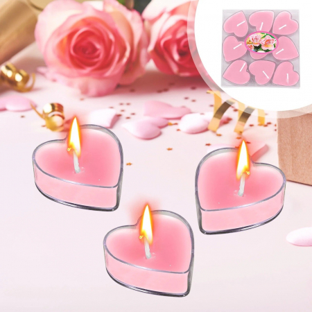 Set 9 Lumanari in Forma de Inima, , pentru Ziua Indragostitilor, Aroma de Trandafiri, Ardere 3.5 h, din Parafina, 4 x 2 cm, Roz [2]