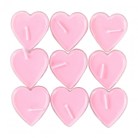 Set 9 Lumanari in Forma de Inima, , pentru Ziua Indragostitilor, Aroma de Trandafiri, Ardere 3.5 h, din Parafina, 4 x 2 cm, Roz [1]