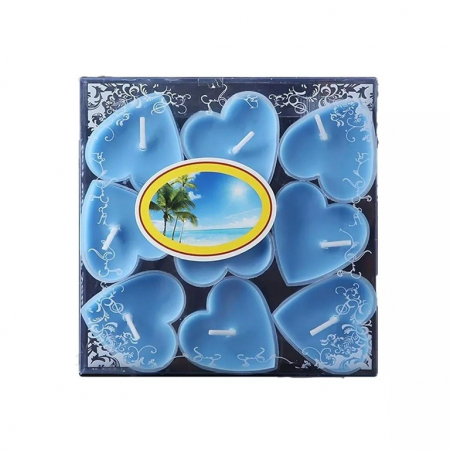 Articole pentru Casa Engros - Set 9 Lumanari in Forma de Inima, , pentru Ziua Indragostitilor, Aroma Tropicala, Ardere 3.5 h, din Parafina, 4 x 2 cm, Albastru