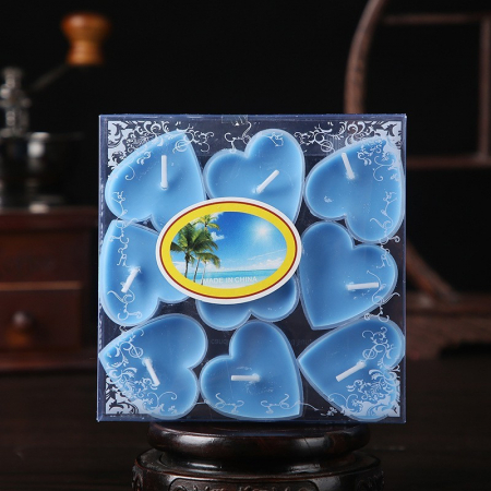Set 9 Lumanari in Forma de Inima, , pentru Ziua Indragostitilor, Aroma Tropicala, Ardere 3.5 h, din Parafina, 4 x 2 cm, Albastru [5]