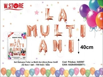 Set baloane din folie decorativa LA MULTI ANI, culoare rose gold, 40cm, evenimente speciale  [1]