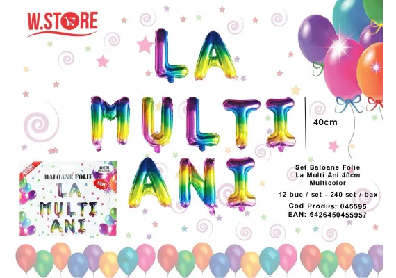 Articole pentru Casa Engros - Set baloane din folie LA MULTI ANI, multicolor, 40cm, Calitate Superioara, 