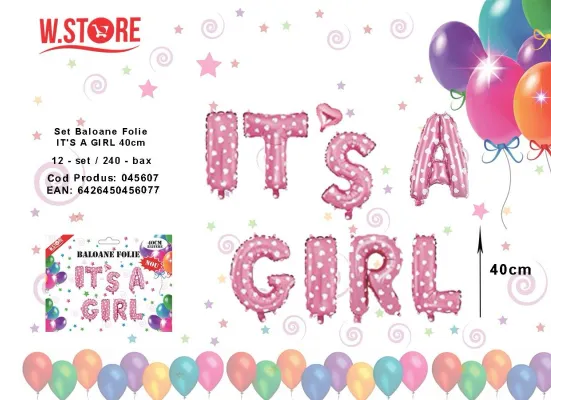 Articole pentru Casa Engros - Set Baloane IT'S A GIRL, 40cm, culoare roz, decor pentru baby shower si petreceri de bun venit, 