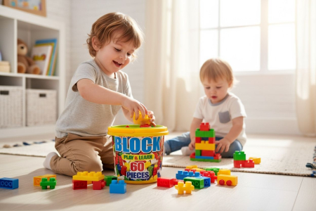 Set Blocuri de Construit Play & Learn – 60 Piese – Galetusa din Plastic, 13x13cm [2]