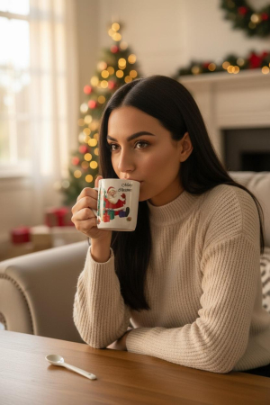 Set Cana Ceramica cu Lingurita, Tematica de Craciun, în Cutie Cadou – 14x14x8.5cm [1]