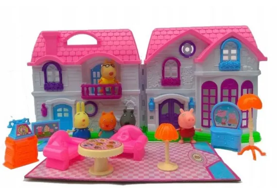 Set Casuta de Jucarie cu Mobilier si Figurine,Purcelusi nazdravani 43x35x6.8 cm - Distractie si Imaginatie pentru Copii  [0]
