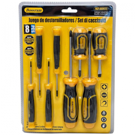 Set complet de surubelnite Bossram 8 piese cu maner ergonomic, calitate industriala pentru uz profesional si casnic,  [1]