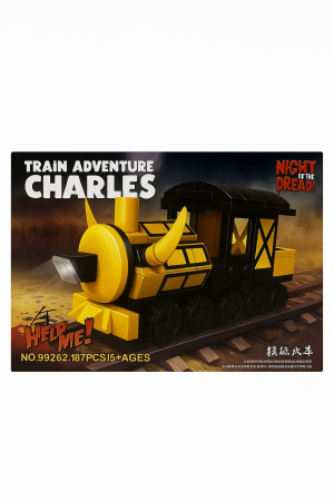 Jocuri de constructie si puzzle-uri - Set Constructie Train Adventure Charles – Trenulet Groaza, +86 piese, 18.5x14cm