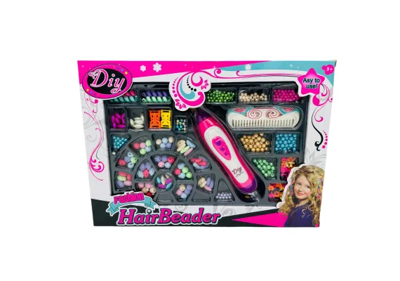 Set creativ pentru fetite Fashion Hair Beader, cu margele pentru par si dispozitiv de aplicare, 41×29×5.5cm,   Jucarii de rol, scule si unelte Engros - Set creativ pentru fetite Fashion Hair Beader, cu margele pentru par si dispozitiv de aplicare, 41×29×5.5cm,