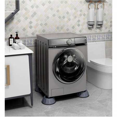 Set de 4 Picioare Antivibratii, , 8 cm, Gri, cu Ventuza Cauciuc, Instalare Rapida, pentru Masina de Spalat, Uscator sau Frigider [1]