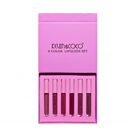 Set de Buze, KEVIN &amp; COCO, Pink Girl, 6 Lip Gloss-uri, 17 x 14.8 x 2.9 cm, Roz/Maro [6]