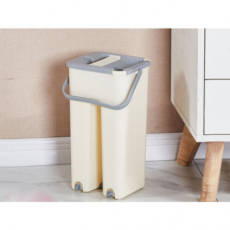 Set de curatenie , mop si galeata, galeata 6 l, 2 rezerve microfibra incluse, design modern, pentru interior, material plastic, peri sintetici, plat, cu storcere, bej [1]