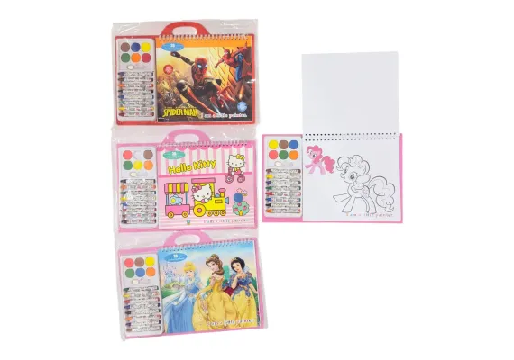 Set de desen pentru copii, cu acuarele, creioane cerate si carte speciala, diverse desene, 30×18cm, 