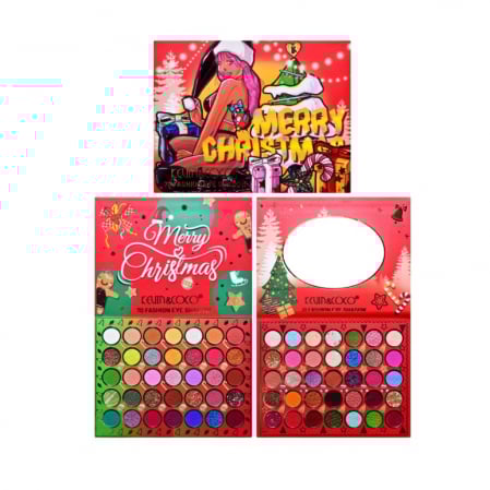 Farduri si Accesorii Engros - Set de Machiaj Kevin&Coco, 70 de Culori, Paleta de Farduri, Model Merry Christmas, Oglinda Ovala, 22.3x17.2x1.9 cm, Multicolor