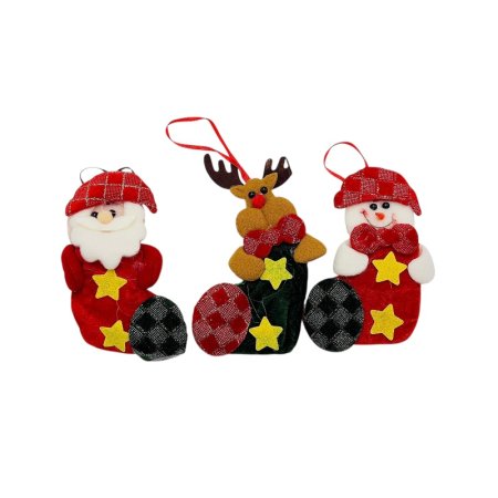 Decoratiuni si ornamente de Craciun Engros - Set decoratiuni agatatoare pentru brad Craciun Mos Craciun, Ren si Om de Zapada – 18x10cm