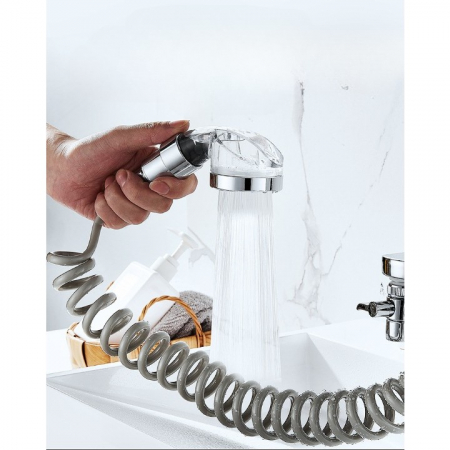 Set Extensie de Dus, , pentru Baterie Baie sau Bucatarie, 4 Piese, Filtru de Ioni Negativi, Furtun Flexibil de 1.5 Metri, Argintiu [8]