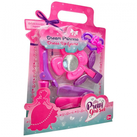 Set frumusete fetite Pretty Girl cu oglinda fion perie pieptene si accesorii de coafat in gentuta ambalaj 3 ani+,  [1]