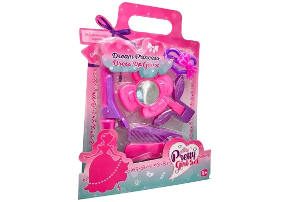 Articole pentru copii Engros - Set frumusete fetite Pretty Girl cu oglinda fion perie pieptene si accesorii de coafat in gentuta ambalaj 3 ani+, 