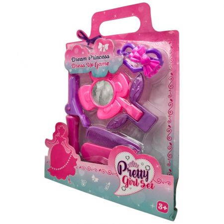 Set frumusete fetite Pretty Girl cu oglinda fion perie pieptene si accesorii de coafat in gentuta ambalaj 3 ani+,  [2]