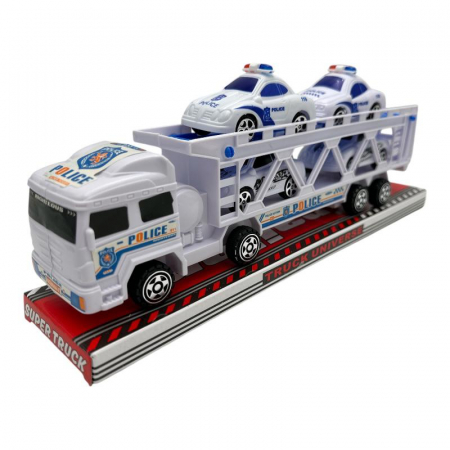 Set jucarie camion cu 4 masinute de politie – din plastic, vehicule pentru copii, Calitate Superioara,  [1]