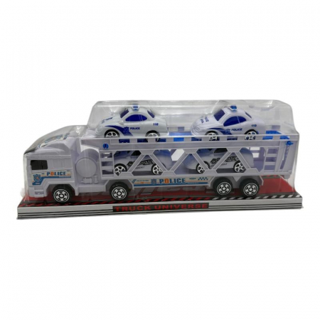 Set jucarie camion cu 4 masinute de politie – din plastic, vehicule pentru copii, Calitate Superioara,  [2]