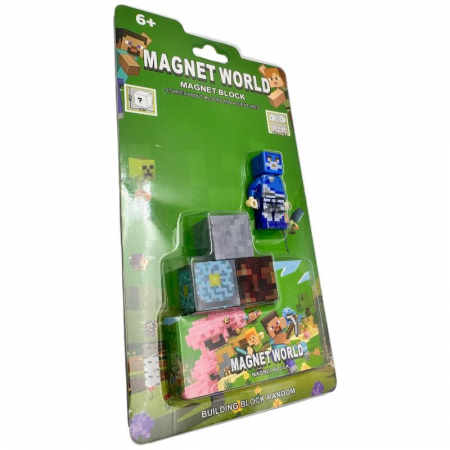 Set jucarie pentru copii cu figurina articulata si blocuri magnetice stil pixel, inspirat din jocuri video de constructie, ideal pentru joaca si colectie, varsta 6 ani+, [4]