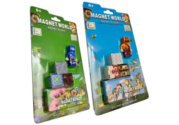 Articole pentru copii Engros - Set jucarie pentru copii cu figurina articulata si blocuri magnetice stil pixel, inspirat din jocuri video de constructie, ideal pentru joaca si colectie, varsta 6 ani+,