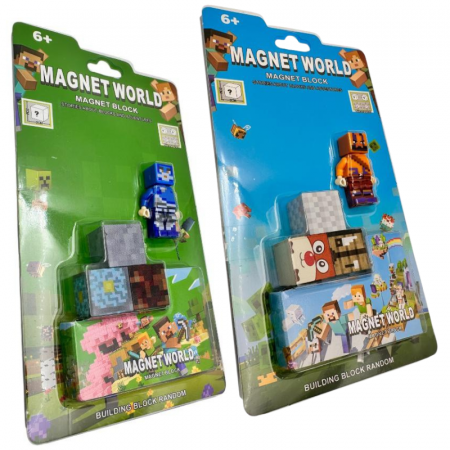 Set jucarie pentru copii cu figurina articulata si blocuri magnetice stil pixel, inspirat din jocuri video de constructie, ideal pentru joaca si colectie, varsta 6 ani+, [1]