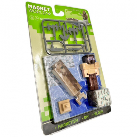 Set jucarie tip pixel cu figurina, animale, blocuri si arme – constructie magnetica pentru copii 6+ inspirata din jocuri video populare, ideal pentru colectionat si joaca creativa,  [2]
