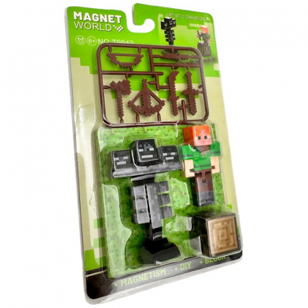 Set jucarie tip pixel cu figurina, animale, blocuri si arme – constructie magnetica pentru copii 6+ inspirata din jocuri video populare, ideal pentru colectionat si joaca creativa,  [5]