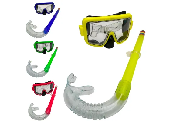 Articole si echipamente sportive Engros - Set masca si snorkel pentru inot si scufundari – echipament colorat pentru copii sau adulti, vizor larg si tub respiratie, 