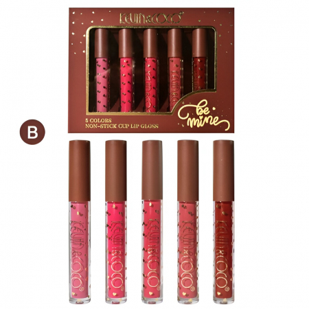 Produse pentru Buze En-gros - Set Rujuri de Buze, KEVIN &amp; COCO, Be Mine 5 Culori, 14.4 x 10.9 x 2.5 cm, Roz/Rosu, Varianta B