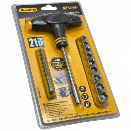 Set surubelnita in T Bossram 21 piese cu biti si tubulare, calitate industriala pentru lucrari precise,  [1]