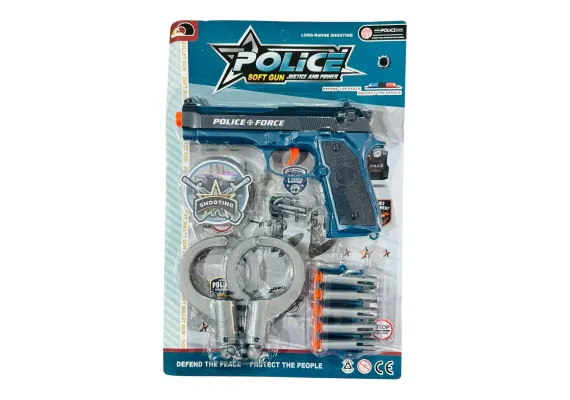 Set tematic pentru baieti cu pistol, catuse, proiectile moi, Police Force, 33×23cm, 