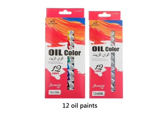 Birotica, papetarie si rechizite Engros - Set tempera Bomega Oil Color, 12 culori x 12ml – vopsea intensa pentru pictura si proiecte artistice, 