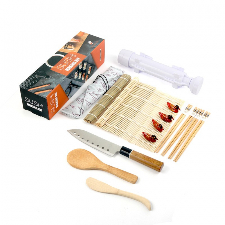 Articole pentru Casa Engros - Set Ustensile pentru Sushi, , Set din 15 Accesorii pentru Sushi, Set pentru Sushi HOME MADE, Cutit Inclus, Forme, Betisoare, Multicolor